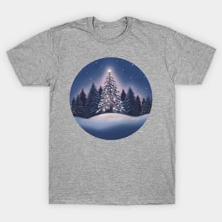 Christmas Tree Glowing in a Forest Under a Starry Sky T-Shirt